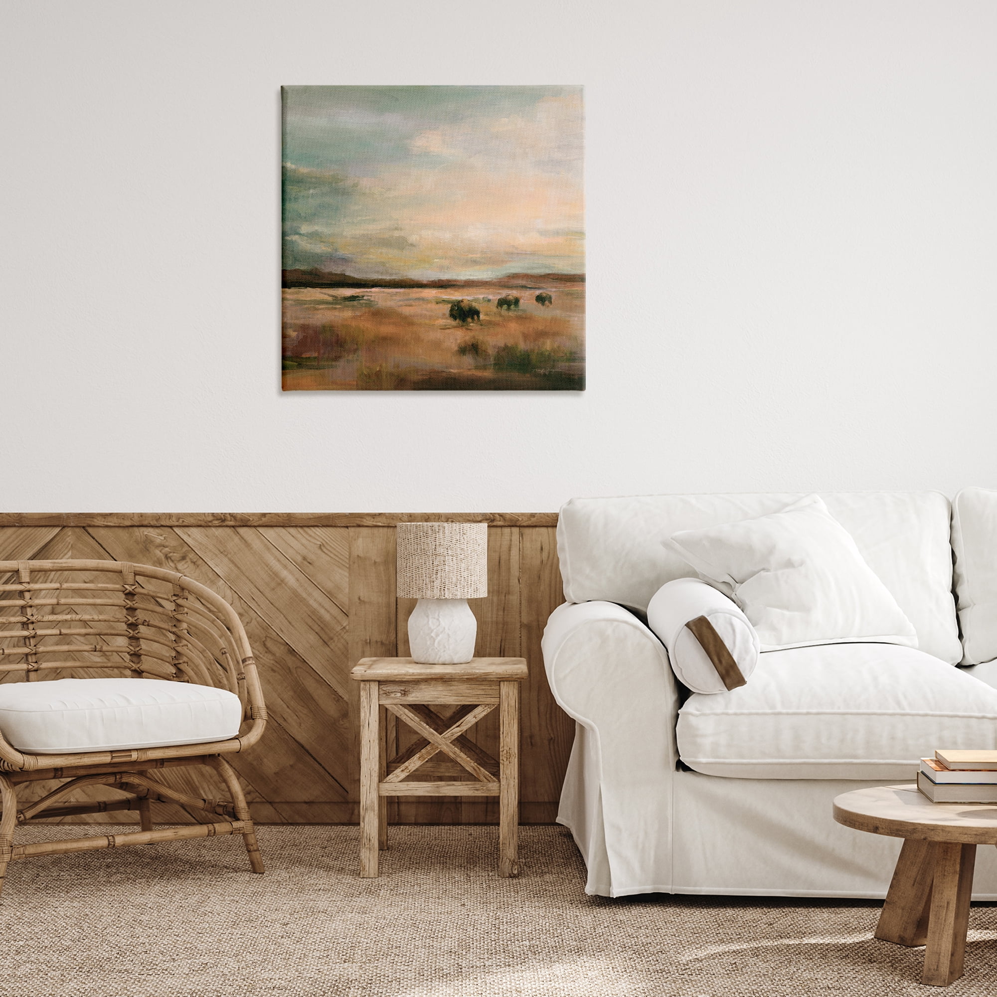 Stupell Industries Buffalo Under Big Sky Landscape & Nature Painting Wrapped Canvas Art Print Wall Art, 30 x 30
