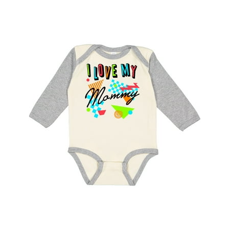 

Inktastic I Love my Mommy- 80s retro style Gift Baby Boy or Baby Girl Long Sleeve Bodysuit