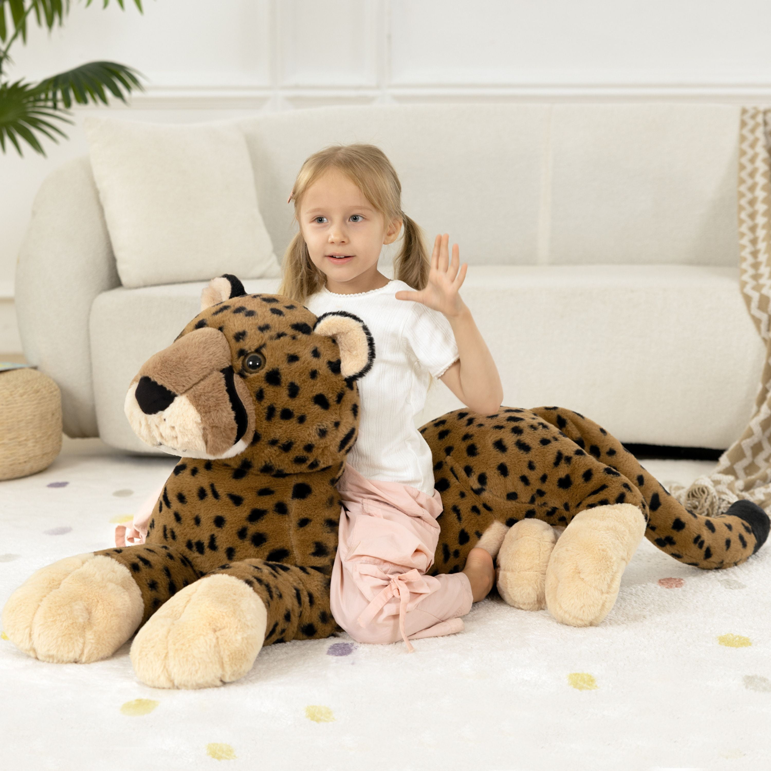 Tezituor 53''(from Front Paw to Tail) Leopard Stuffed Animals Giant Stuffed Cheetah Pillow Plush Toy