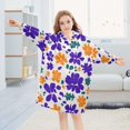 thumbnail image 4 of Wearable Blanket Hoodie for Purple and Orange Floral Flannel Hooded Blanket with Pockets and Sleeves Suitable, 4 of 7