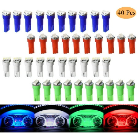 

munirater 40 Pieces T5 74 LED Speedometer Instrument Gauge Cluster Dash Light Bulbs Super Bright High Power 3-SMD-3014 Chips 74 Type Base Wedge Base LED Bbulbs 10 x Blue 10 x Green 10 x Red 10 x White
