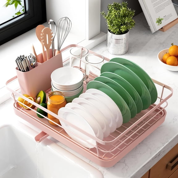 Dish Drying Rack for Kitchen Counter, Stainless Steel Sink Organization and Storage Essentials with Cutlery Holder, Home and Appartment Decor, 12''W x 15.5''L