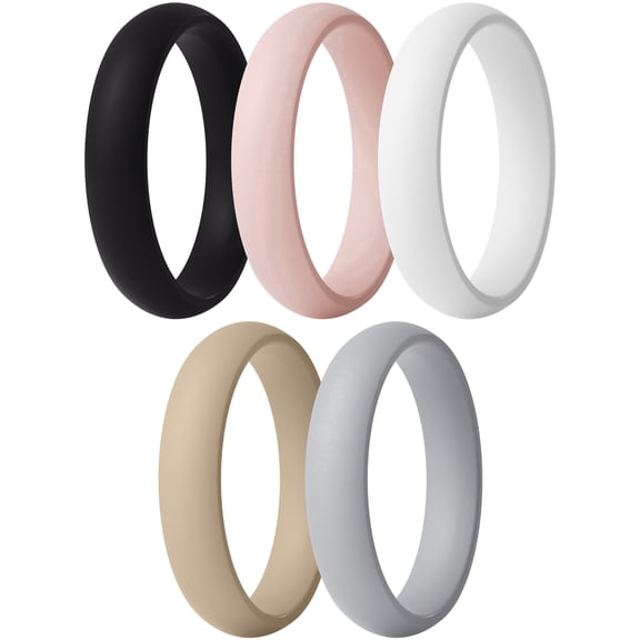 ThunderFit Silicone Anniversary Rings for Women, 5.5mm Wide, 2mm Thick, Wedding Rubber Bands, 5-Pack, Size 3.5 - 4 (14.90mm)