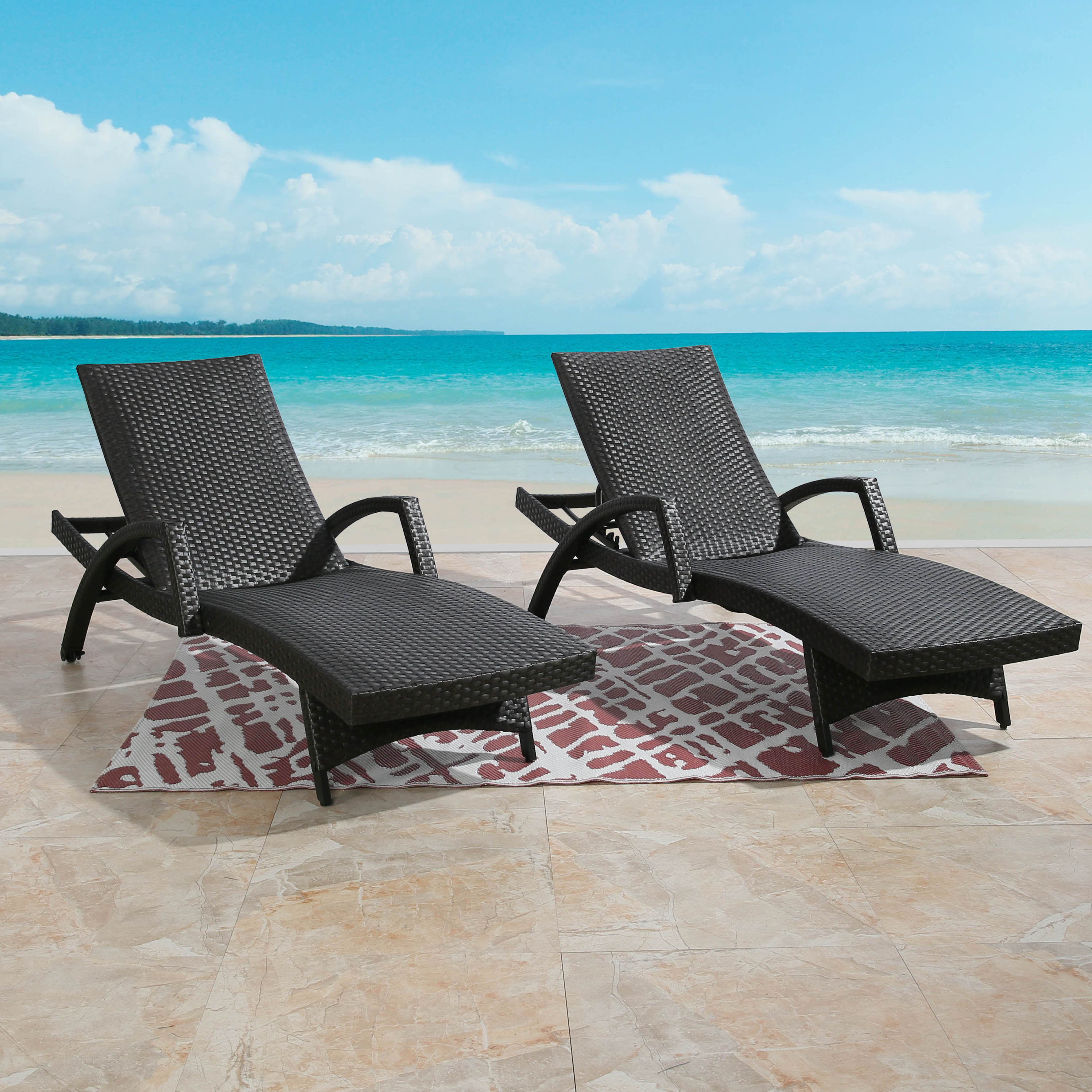 Ulax Furniture Outdoor Woven Padded 2-Pack Aluminum Chaise Lounge Armed