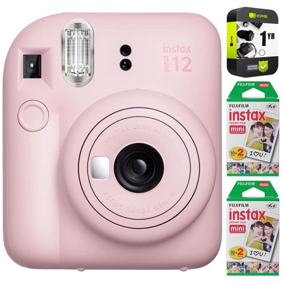 Fujifilm 16806250 Instax Mini 12 Instant Camera, Blossom Pink Bundle with Instax Mini Twin Pack Picture Format Instant Daylight Film (40 Shots) 1 Year Enhanced CPS Protection Pack