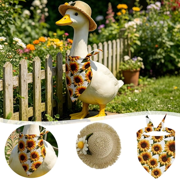 Sunflower Porch Goose Outfit Summer Garden Goose Statue Clothes with Hat & Scarf 23 Inch Lawn Goose Decor for Outdoor Yard Porch