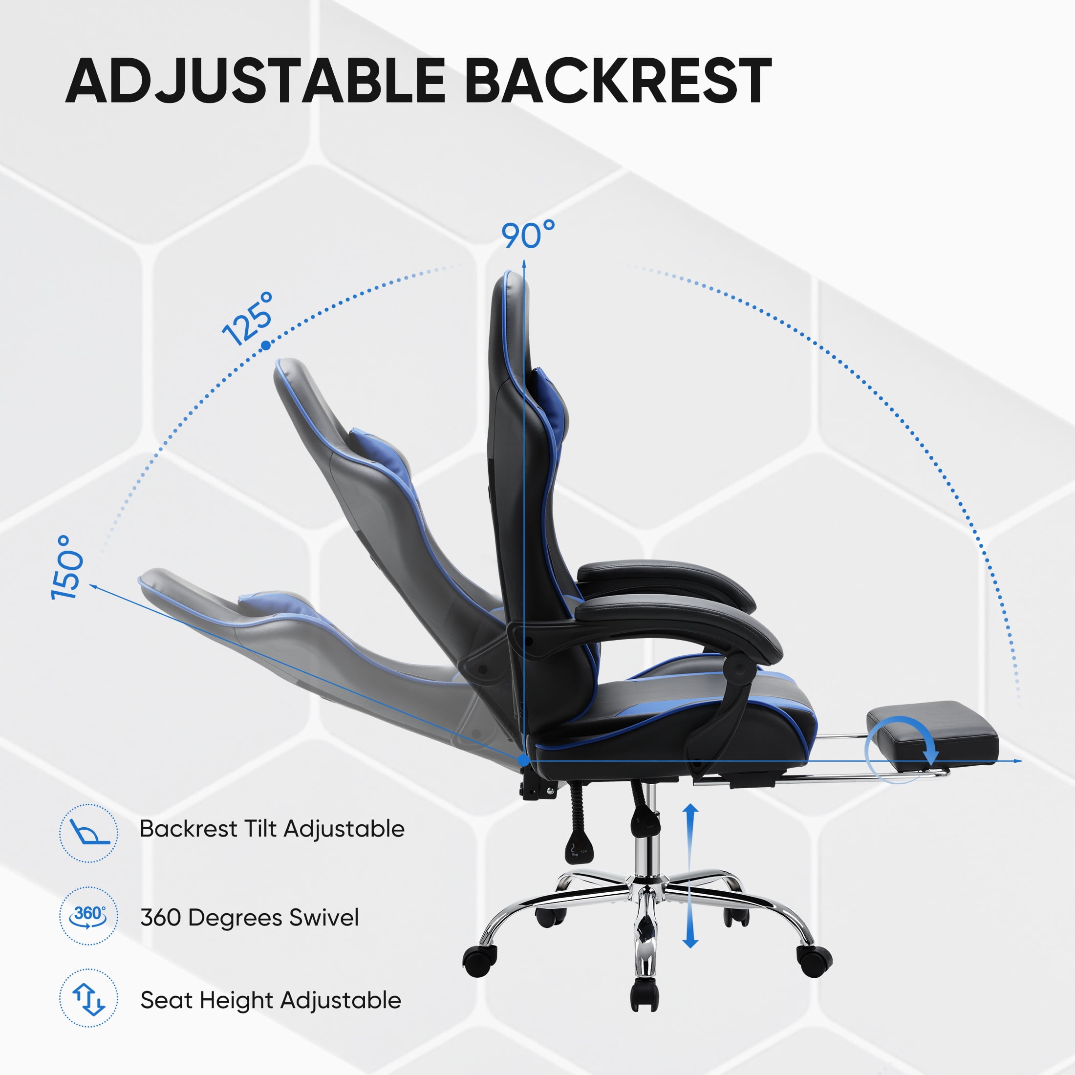 CONCETTA Computer Chair with Footrest and Lumbar Support, Home Offfice Chair, Black and Blue