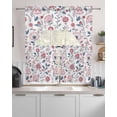 thumbnail image 2 of Cherry Blossoms Kitchen Curtains Sets 36 Inch Length with Valance, Pink Flower Blue Leaf Garden Wildflower Swag Valances and Tiers Curtain Set Drapes Swag Curtains for Living Room, Bathroom, Bedroom, 2 of 6