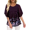thumbnail image 2 of ONLYSHE Womens Crew Neck Flowy T Shirts Short Sleeve Pleated Ruffle Summer Tunic Tops Loose Fit Henley Blouse, 2 of 6