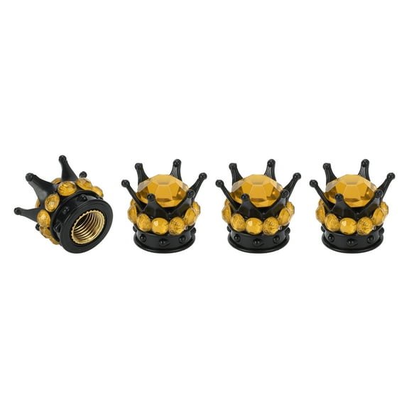 Tire Valve Stem Caps 12.8x15.8MM Car Valve Cap ABS Copper Black Gold Tone Faux Crystal Crown Style 4pcs