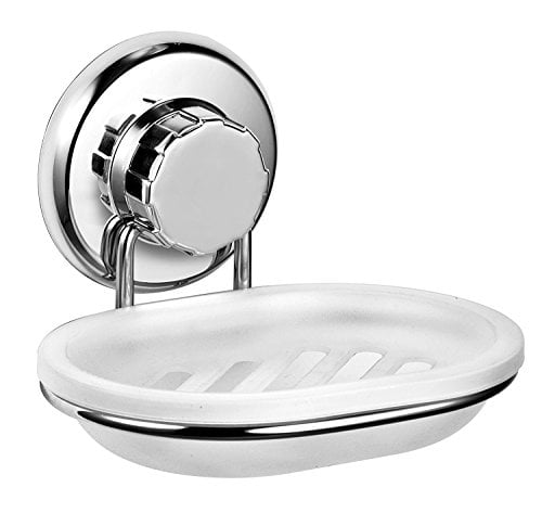Soap Caddy Can be Mounted on Any Clean Flat Smooth Surface Chrome Goodia Suction Cup Soap Dish Holder by Bathroom Accessories Strong Stainless Steel Sponge Holder for Bathroom & Kitchen 