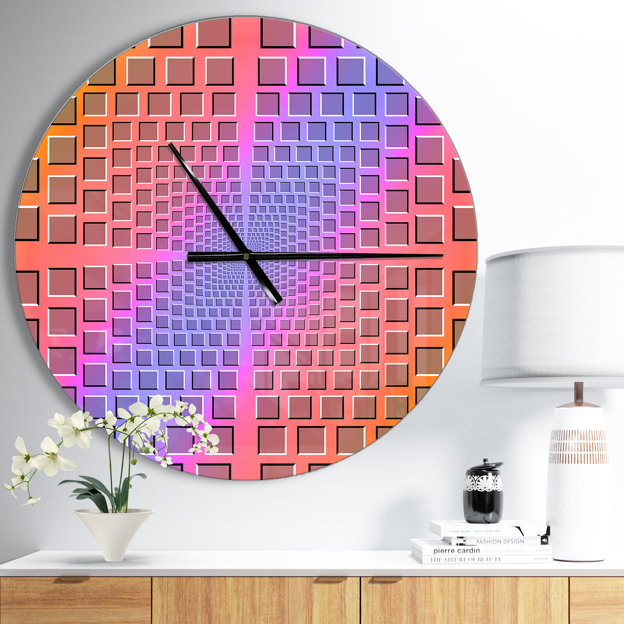 Abstract Optical Illusion' Oversized Contemporary Metal Clock