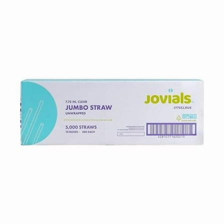Jovials J775CLXU5 NJ 7.75 in. Jumbo Unwrapped Straws, Clear - Case of 5000