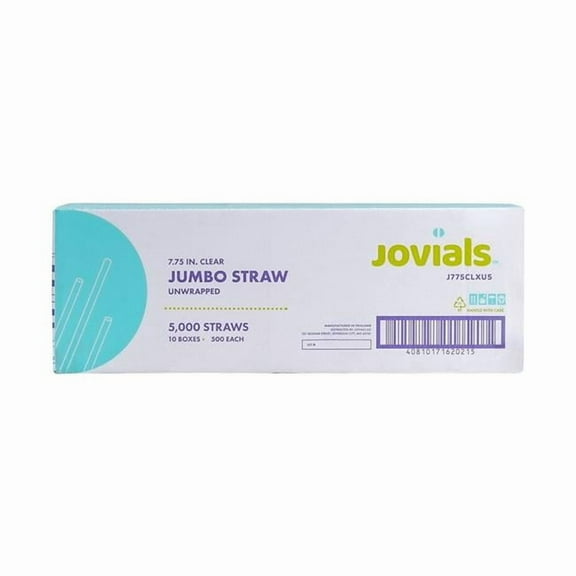 Jovials J775CLXU5 NJ 7.75 in. Jumbo Unwrapped Straws, Clear - Case of 5000