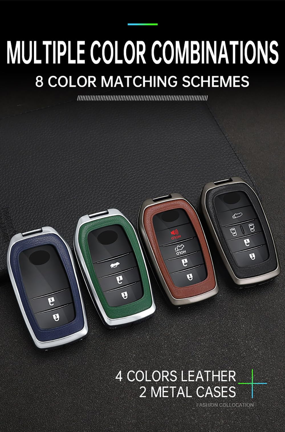 Leather+Zinc Alloy 3/4/5/6 Button Key Fob Cover Fit for Toyota Land Cruiser 2023 2022 Venza RAV4 Prime Hilux Fortuner Tundra Corolla Sequoia Keyless Key Holder with Keychain