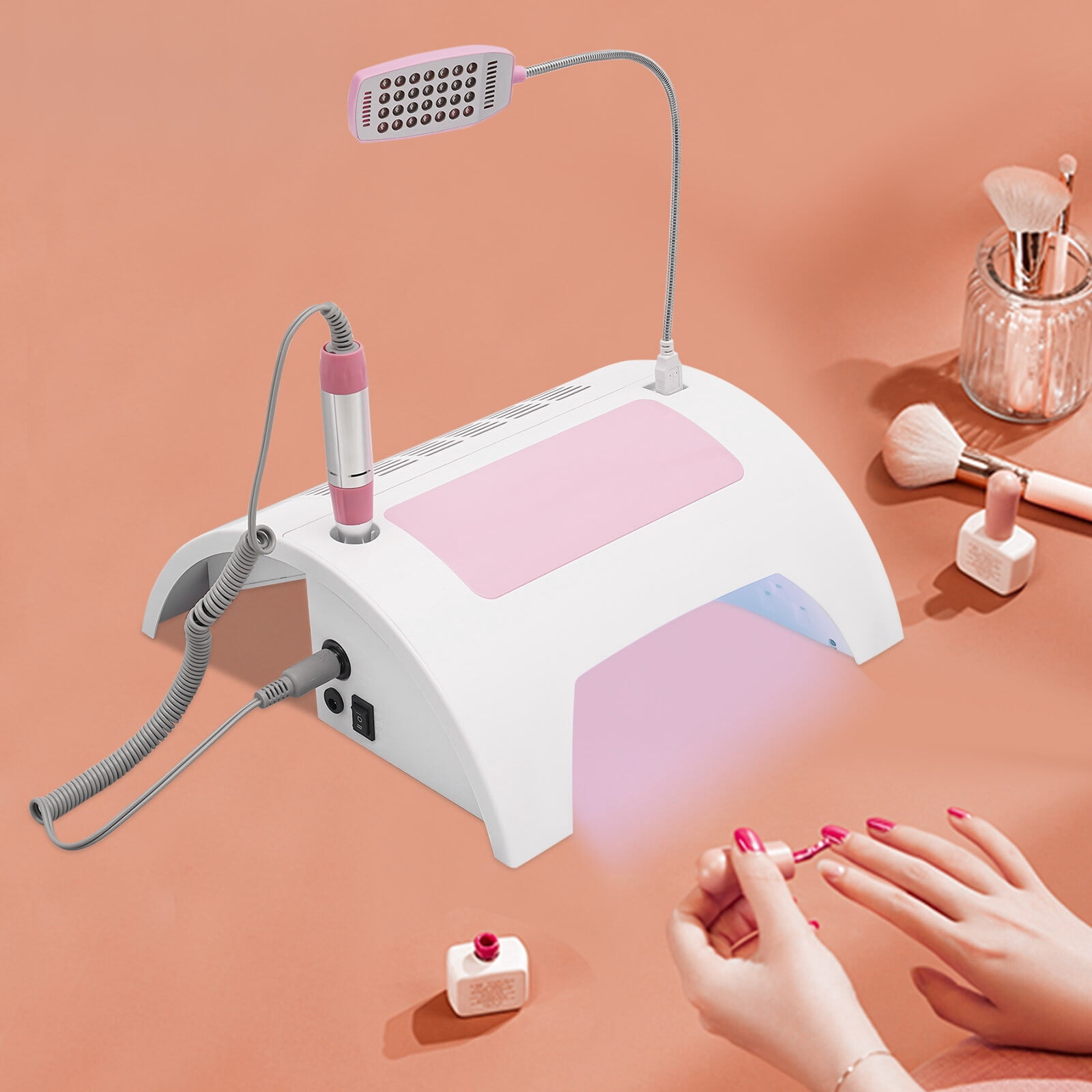 5 in 1 Nail Lamp with UV LED Light, Dust Collector, Drill, USB Light, 60W Fast Curing, 30s/60s/90s Timer, for Home Salon Manicure Pedicure Gift