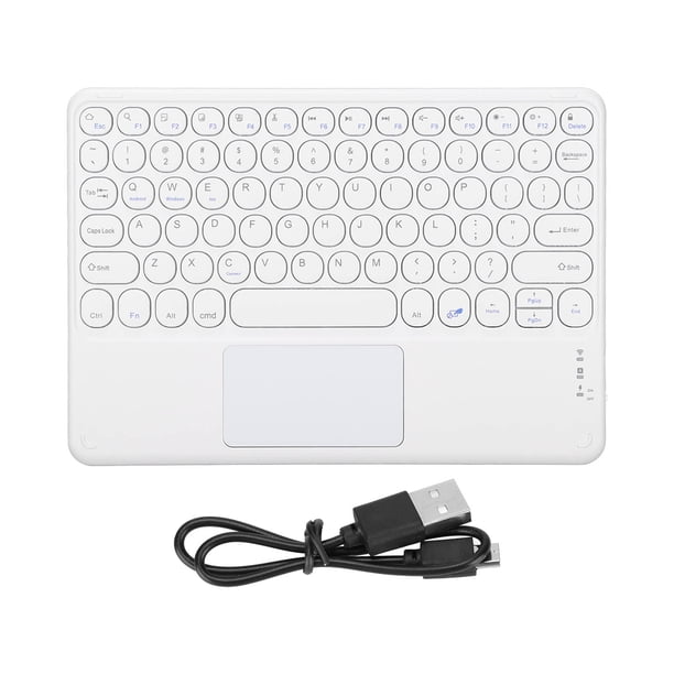 Teclado inalámbrico Teclado redondo de 10 pulgadas Función de panel táctil Ampliación portátil Teclado impermeable a prueba de polvo para computadora portátil Blanco