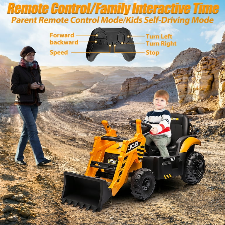 4 in 1 Ride On Excavator 12V Battery Powered Electric Vehicle for Kids with Remote Control Yellow