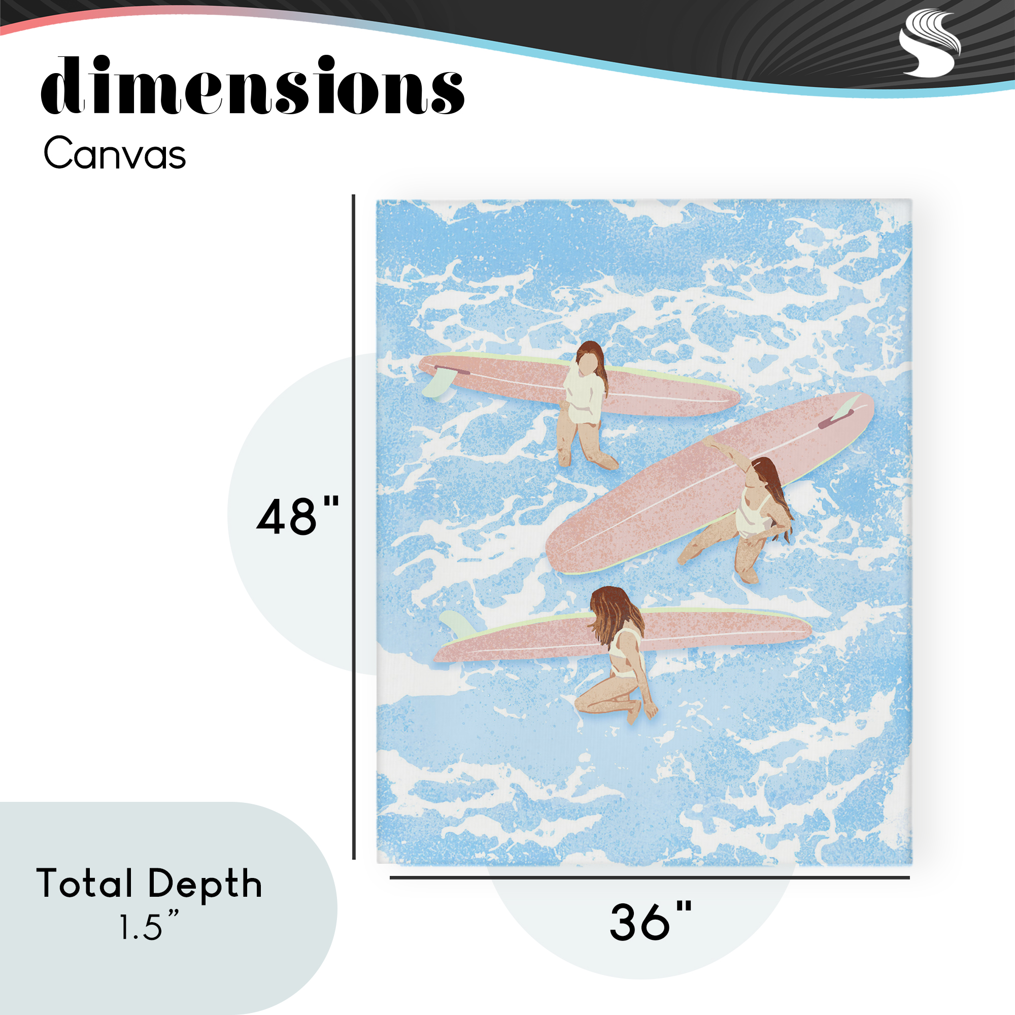 Surfing Girls Trio Canvas Wall Art, design by Ziwei Li