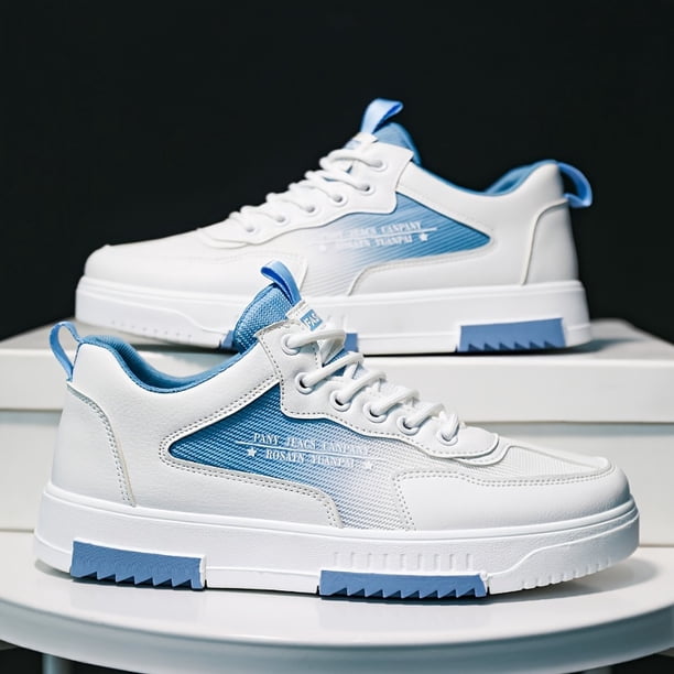 Zapatillas de skate modernas con estampado del alfabeto para hombre, parte superior de cuero sintético, resistentes al desgaste, antideslizantes, con cordones, para exteriores, estilo urbano.