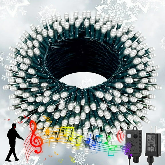 66ft Music Christmas Mini Lights with Motion Sensor Controller,200 LED Fairy Starry String Light Plug in for Indoor Outdoor Xmas Tree Wedding Party Decoration (White)