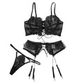 thumbnail image 2 of Gibobby Conjunto Lencería Tanga Y Bralette Lencería de dos piezas para mujer, sexy con encaje floral, escote en V profundo, brasier inalámbrico y tanga exótico(Negro, M), 2 of 5