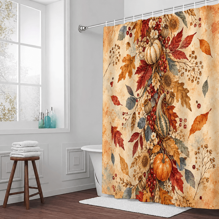 SYVVY Fall Shower Curtain Watercolor Autumn Pumpkin Maple Leaf Berry ...