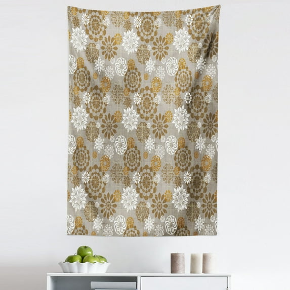 Floral Tapestry, Ornamental Flower Design Various Color Combinations Styles Diagonal Pattern, Fabric Wall Hanging Decor for Bedroom Living Room Dorm, 5 Sizes, Sepia Amber Grey, by Ambesonne