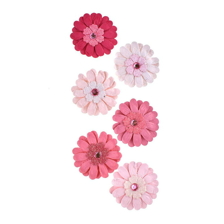 Adhesive Paper Craft Glitter Flowers, 1-1/2-Inch, 6-Piece, Pink Berry 