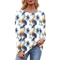 thumbnail image 4 of Betivan Fall Clearances-Tops Womens Fashion Blue and White Porcelain Printed Long Sleeve Tops Pleated Fall Tunic T-Shirts Chinoiserie Crew Neck Hide Belly Blouses, 4 of 7