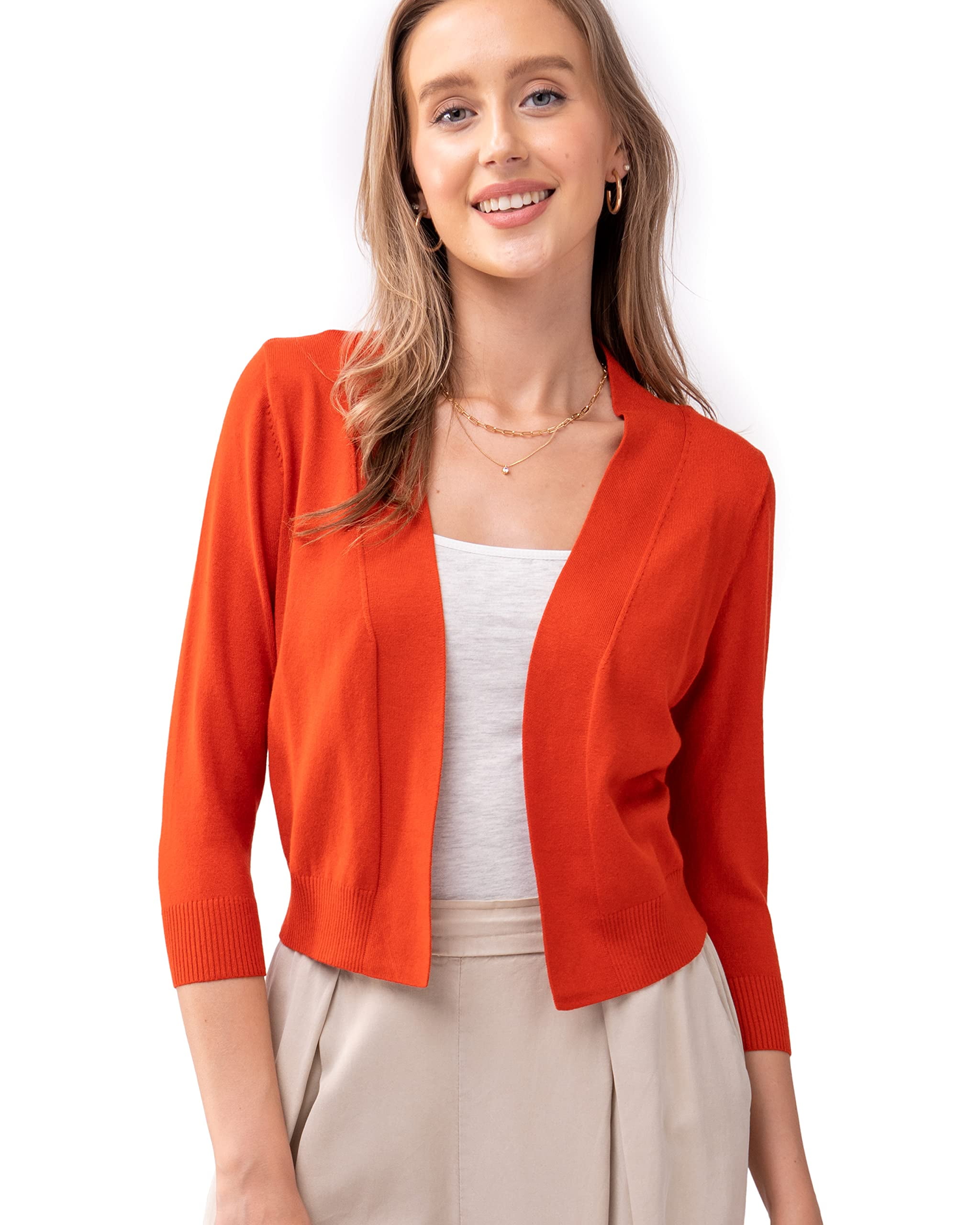 URBAN DAIZY Women's Classic 3/4 Sleeve Crop Bolero Cardigan Open Front