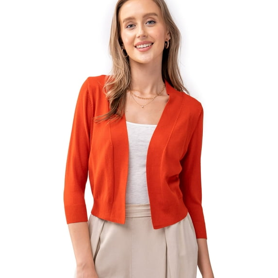 URBAN DAIZY Women's Classic 3/4 Sleeve Crop Bolero Cardigan Open Front Cropped Shrugs Knit Sweater A09_620 Rust 1XL