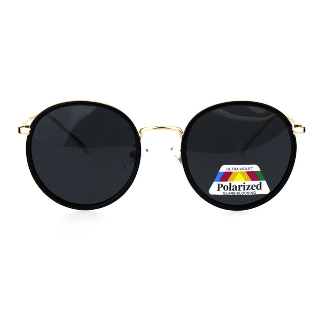 Polarized Round Womens Mod Elegant Double Rim Retro Sunglasses Black Gold Black