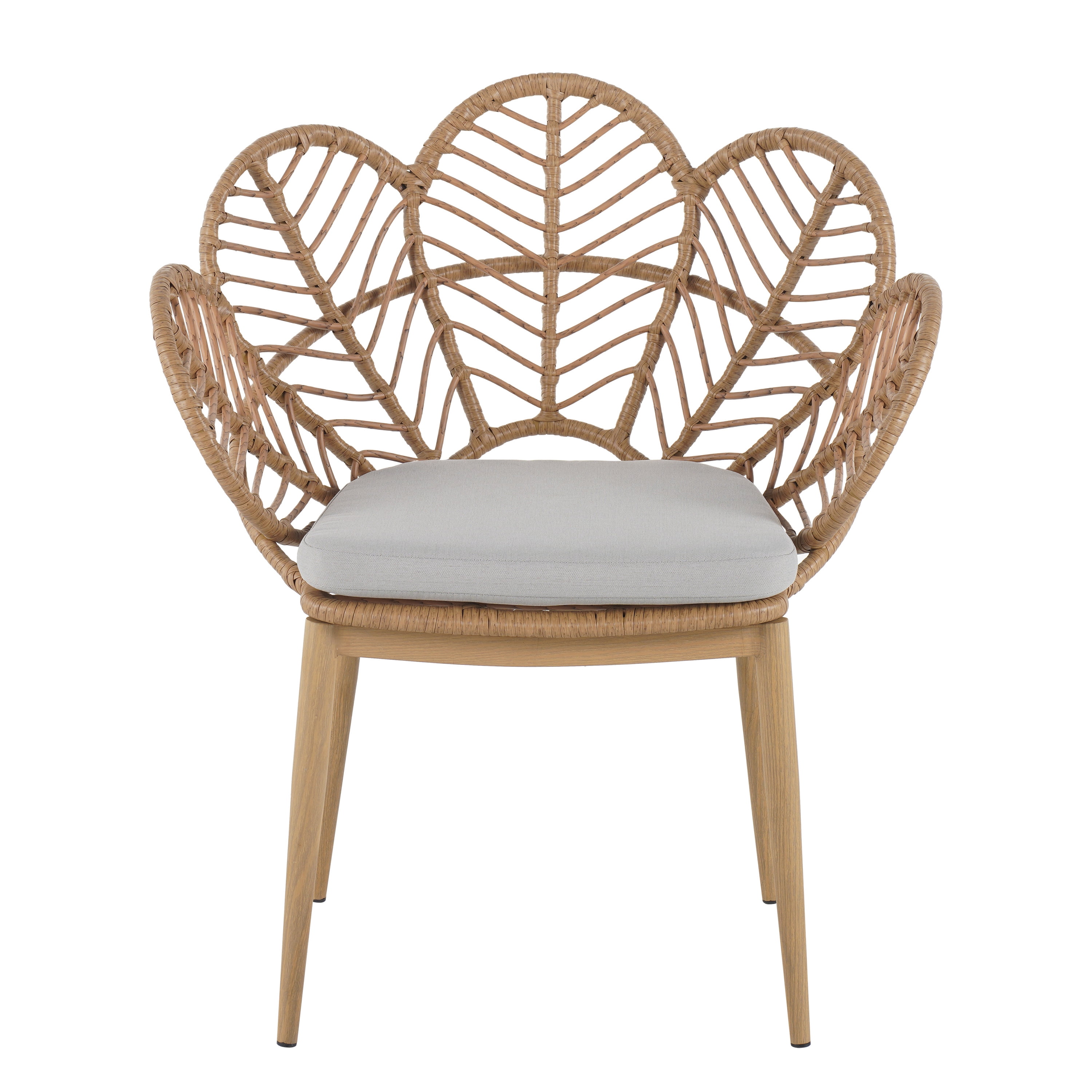 Outdoor Wicker Peacock Shape Papasan Style Chair for Patio Garden, Light Brown