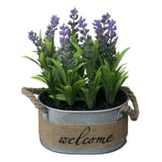Nature's Mark 7.9" Artificial Purple Lavender Plant in Metal Planter Wrapped in Burlap (7.9"H x 4"W x 5.6"D)