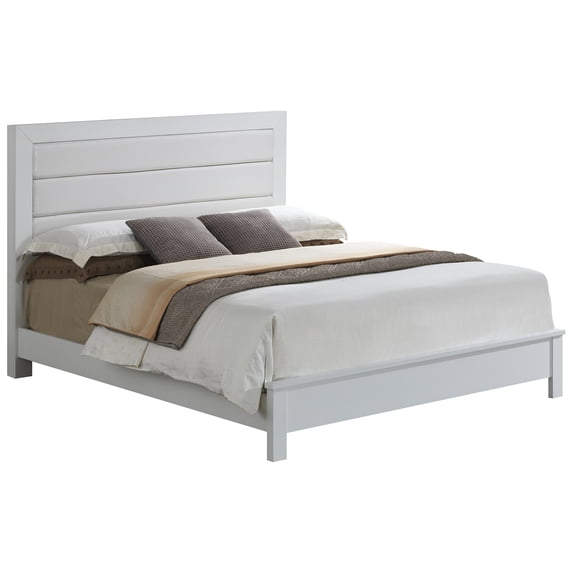 Passion Furniture PF-G2490A-KB Burlington Upholstered Panel Bed, White - King Size