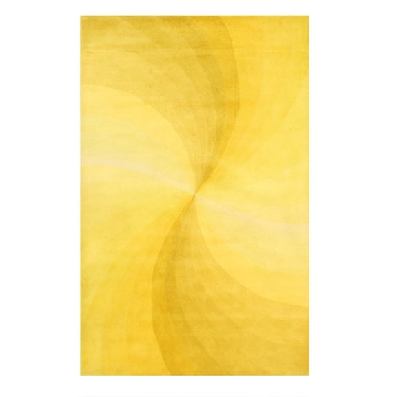 EORC Yellow Hand-Tufted Wool Contemporary Swirl Rug, 4' x 6'-Color:Yellow,Material:Wool