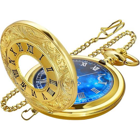 Reloj de bolsillo Tiong 4,5 cm con números romanos y esfera azul estrellada