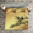 thumbnail image 3 of Ambesonne Japanese Quilted Bedspread Set 3 Pcs, Folk Sunset Ethnic Branch, King Size, Sepia Black, 3 of 3