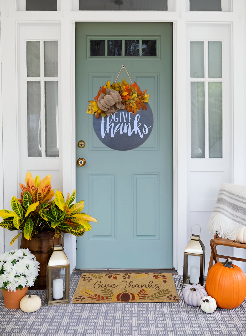 RugSmith Anti-Slip PVC Coir Machine Doormat Tufted Give Thanks, Natural, 18"x30"