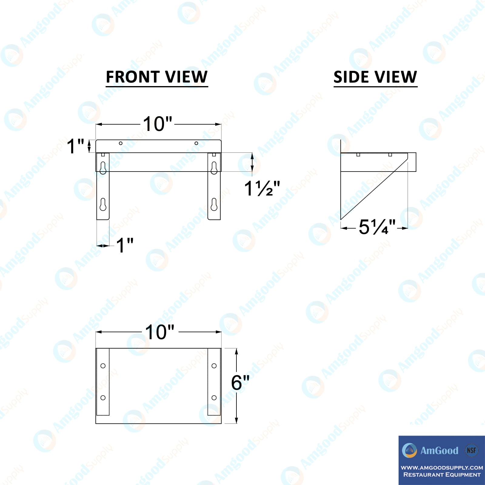 AmGood 6 in. x 10 in. Stainless Steel Wall Shelf With Squared Edge | NSF Certified | Appliance & Equipment Metal Shelving | Kitchen, Restaurant, Garage, Laundry, Utility Room