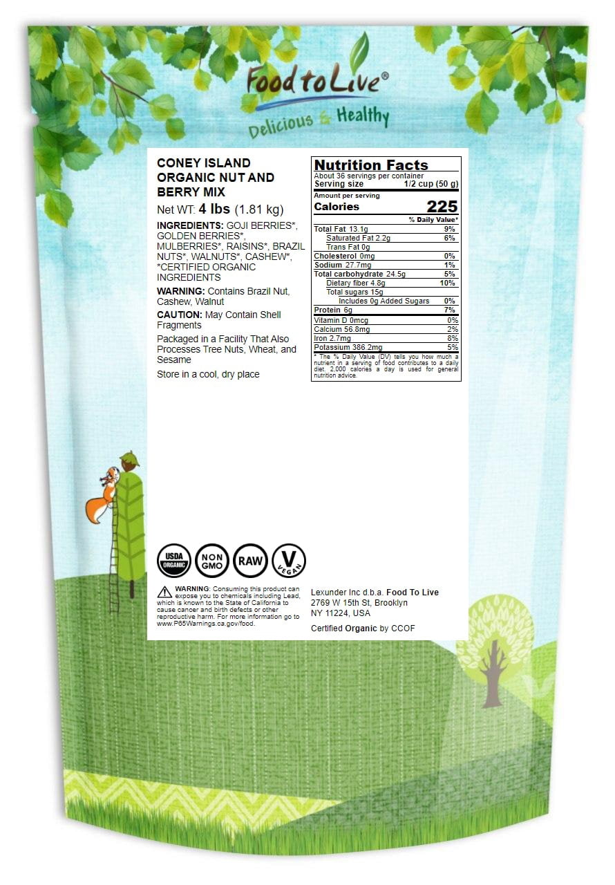 Coney Island Organic Nut and Berry Mix, 4 Pounds — Non-GMO, Raw, Vegan — by Food to Live