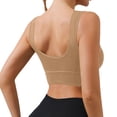 thumbnail image 4 of Womens Yoga Sports Bras Stretch Athletic Ribbed Tank Top Bralettes Scoop Neck Wireless Push Up Bra 34BC, Khaki, 4 of 7