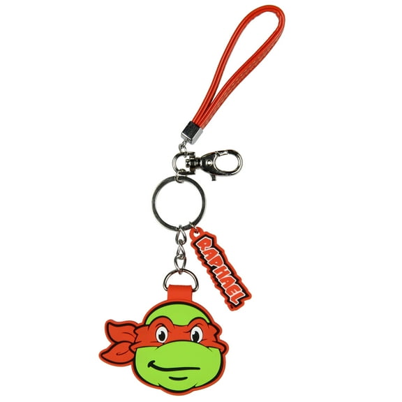 TMNT Raphael Rubber Character Design Air Tag Holder Keychain Wristlet with Lobster Clasp and 2" Rubber Raphael Pendant