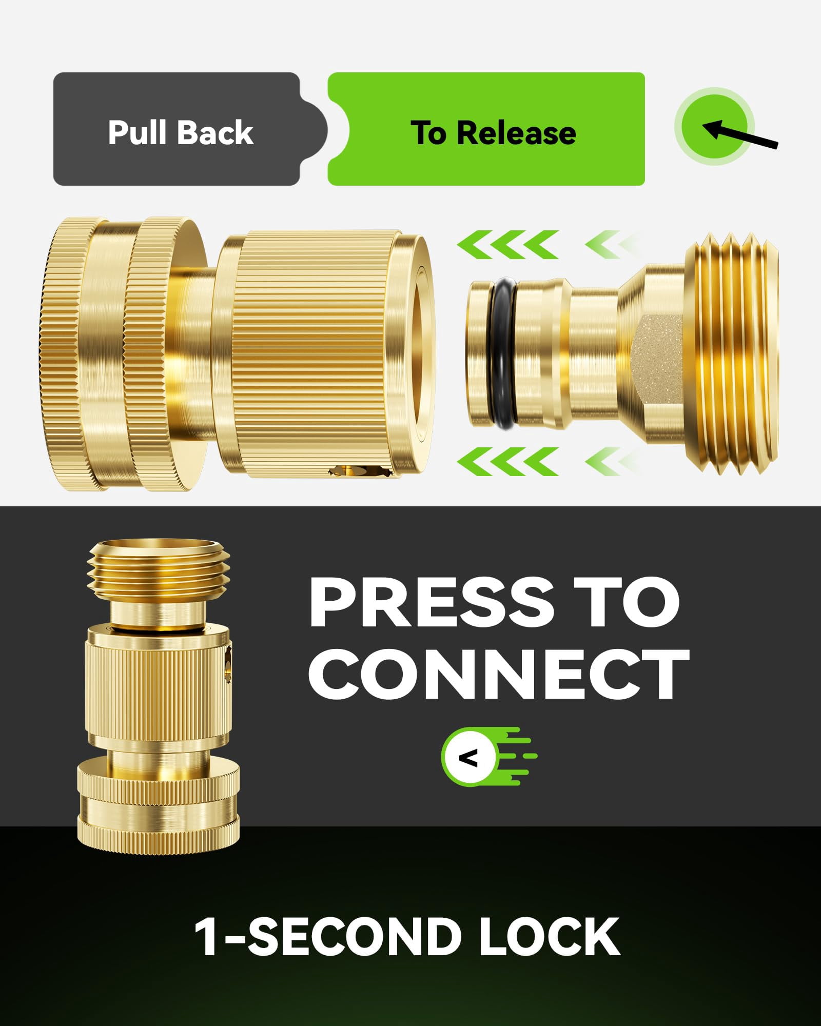 Quick Connect Hose Fittings 3/4" Ght - Solid Brass Garden Connectors  No-leak Design & Universal Fit For Instant Connection (4 Sets)