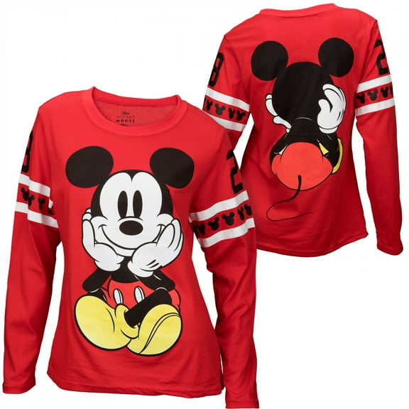 Mickey Mouse Athletic Stripes Junior's Front and Back Long Sleeve Shirt-XLarge