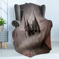 thumbnail image 4 of Fantasy Soft Flannel Fleece Throw Blanket, Abandoned Castle on a Mountain Top Surrounded with Stormy Clouds, Cozy Plush for Indoor and Outdoor Use, 50" x 70", Grey Brown Pale Coral, by Ambesonne, 4 of 5