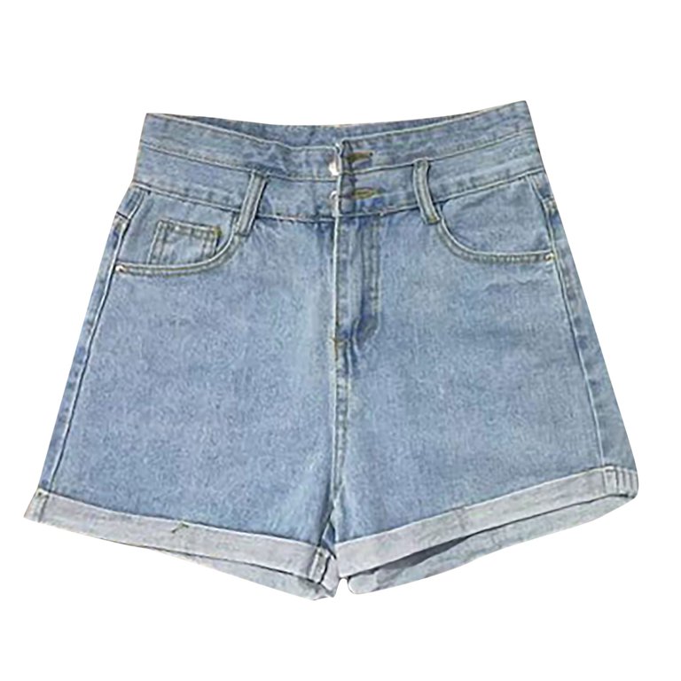 CHUOU Womens High Waisted Denim Shorts Summer Fold Hem
