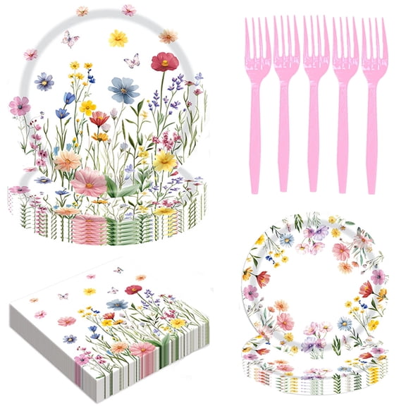 80 Pcs Wildflower Party Supplies, Paper Plates and Napkins Disposable Spring Floral Baby Shower Birthday Tableware Decorations for Spring Summer Picnic Wedding Tea Party, Serve 20 Guests