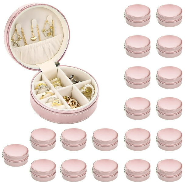 20Pcs Organizadora de Joyero de Viaje, Alhajeros Joyeria de Pu para Mujer, Portátil Mini Alhajeros para para Aretes, Anillos, Collares, lápiz Labial (20, Rosa)